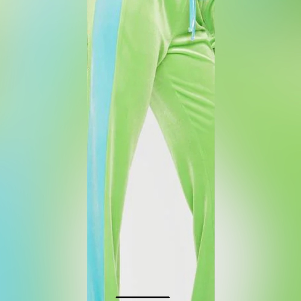 Lime & baby blue velour crop top & track pants hoodie set•new without tag• - Picture 11 of 13